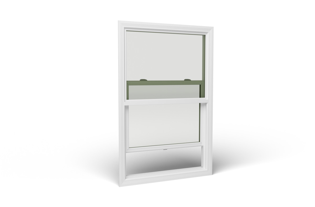 Single Hung in white vinyl — right view