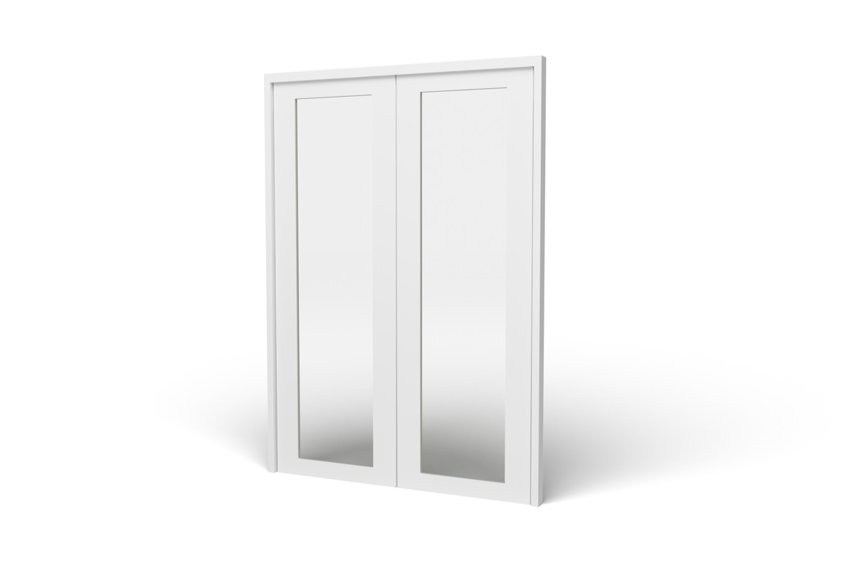 Vista Pro French door pair in white vinyl, showing its premium hardware